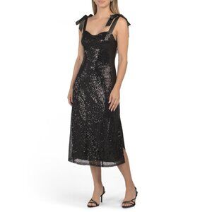 SUGAR LIPS Black Adelisa Sequin Tie Strap Midi Dress